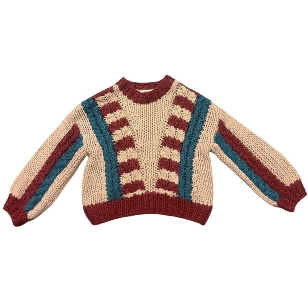 Listicle Womens Chunky Knit Geometric Sweater Rust Teal Cream Boho Pullover S